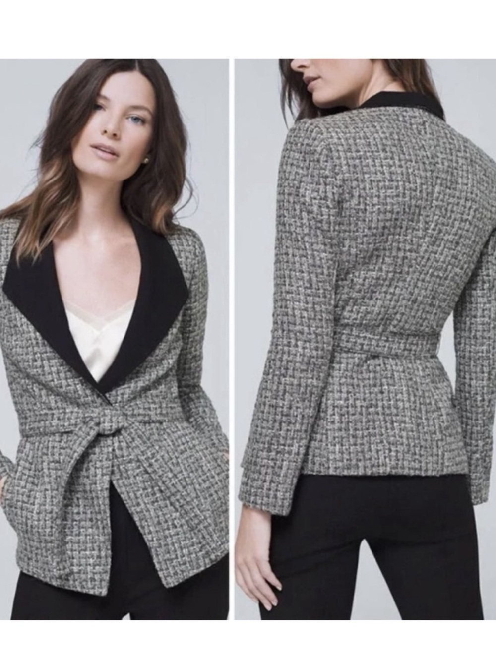 White House Black Market Tweed Belted Blazer Size 8